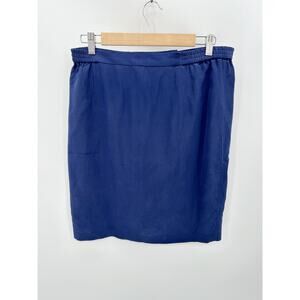 Skirt Women 12 Navy Blue 100% Silk Back Zip Pencil